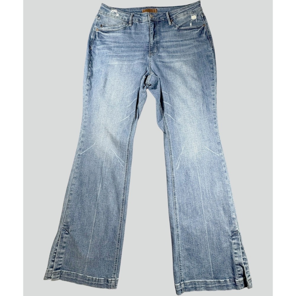 Judy Blue High Rise Boot Cut Jeans Medium Wash Distressed Side Slit 88930-M 20W